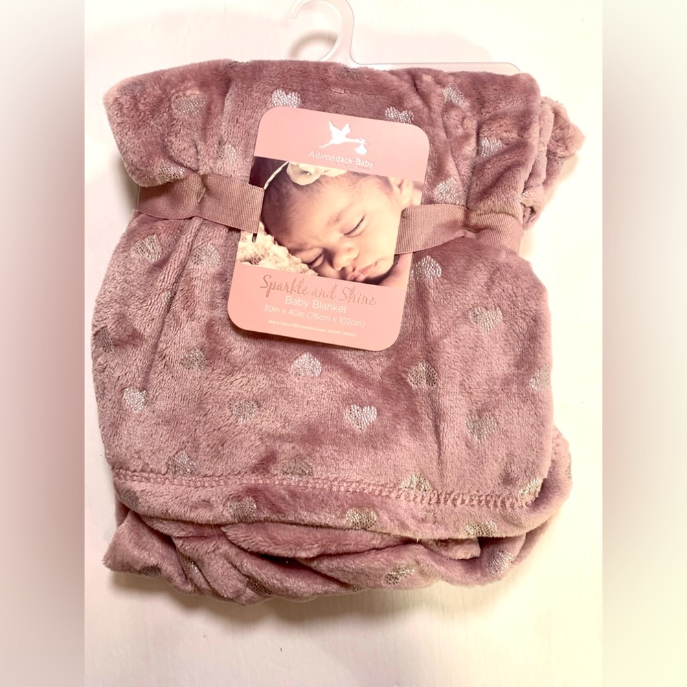 Sparkle & Shine Mauve & Silver Heart Baby Blanket - NWT